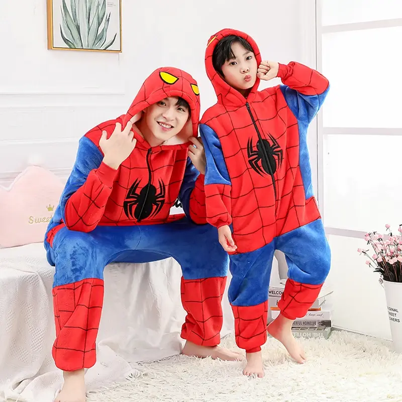 Spider Plush Onesie Pajamas for Adults Winter Fleece Sleepwear Cool Superhero Costume Birthday Christmas Gift MINISO