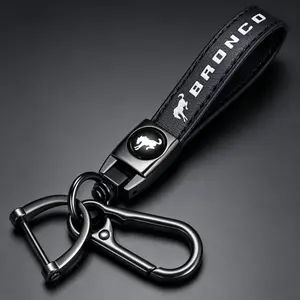 Genuine Leather Car Key Chain Wristlet Lanyard for Ford Bronco Sport Anti-Lost D Ring Keyring Key Fob Holder Men Women Car Keychain Accessories Birthday Family Gift Present Car Keychain Set