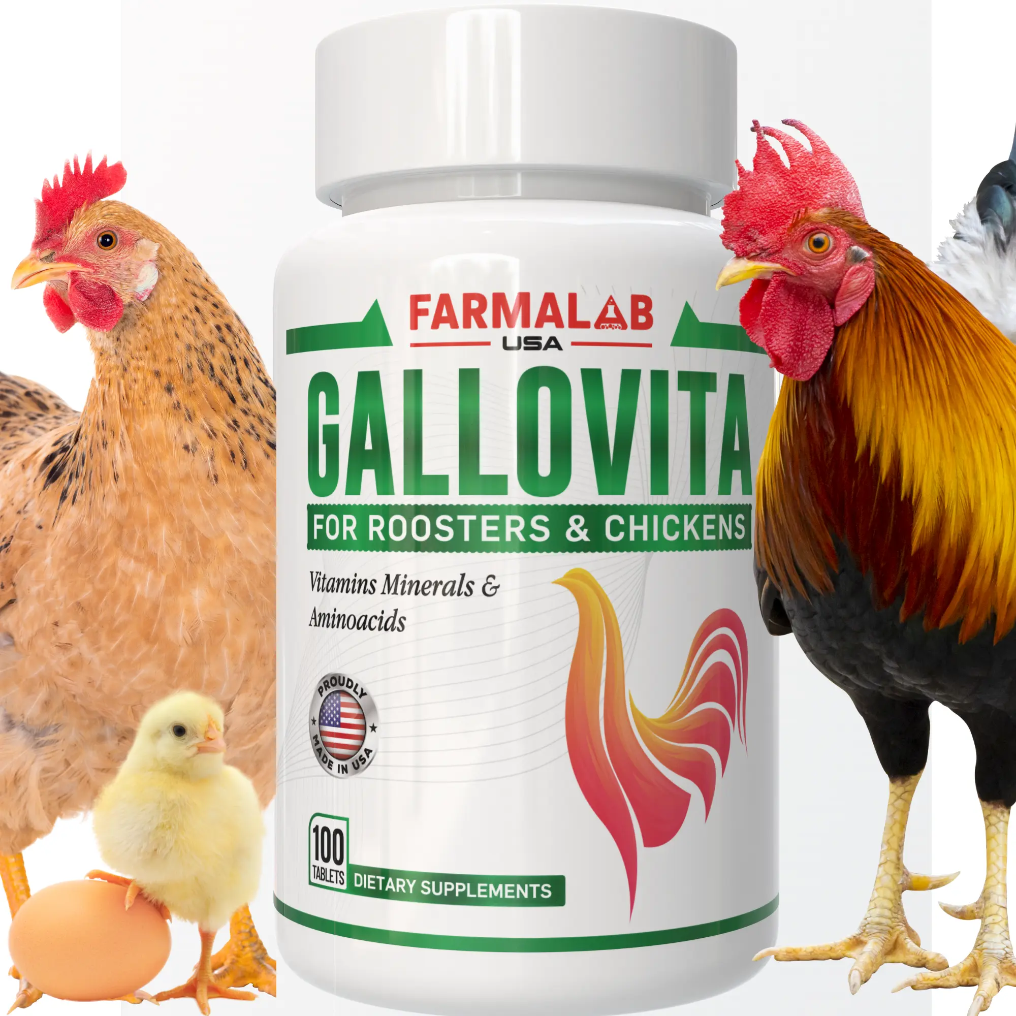 FARMALAB Gallovita Bird Healthcare Vitamin Tablets - 100-Count Extra Strong Formula, Enriched with Vitamins, Minerals, Amino Acids, for Breeding Chickens, Studs, Growth Aid to Support Optimal Growth, Nutritional Boost, Digestive Remedy, Enriched With Amin