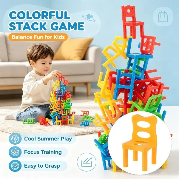 24pcs Colorful Mini Stacking Chair Balance Game Toys - Kids' Tabletop Toy for Concentration, Hand-Eye Coordination Training, Happy Birthday Party Gifts, Festive Supplies