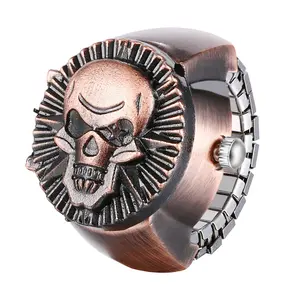 OIDEA Halloween Skull Stretch Ring Watch with Analog Numeral Dial, Openable Skull Top, Unisex Vintage Novelty Costume Finger Watch