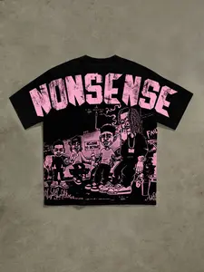 American Street Hip Hop Cartoon Print Oversize T-Shirt, Men's Vintage Washed Loose Fit Long Sleeve Top, Casual Fashion