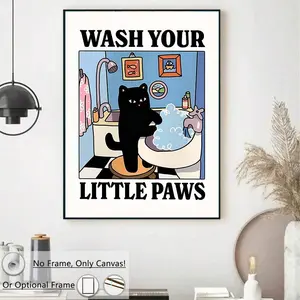 Cat Wash Your Little Paws Poster, Cute Cat Bathroom  Art, Modern Style  Decor,  Art for Home Living Room Bedroom Study Room, Ornaments, Canvas Art, Decoration, Decorating potra it wall statue crazy horse chicken lady abstract chick
