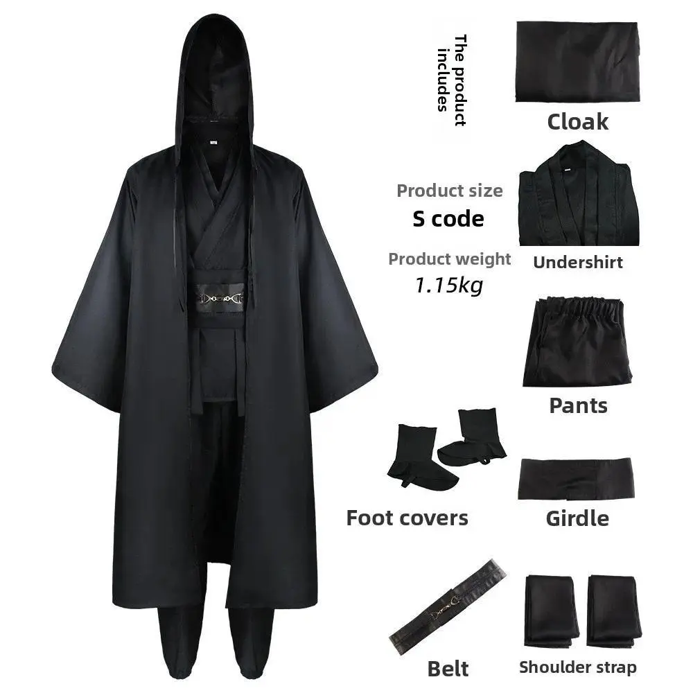 Adult Knight Cosplay Costume Set with Long Hooded Robe, Top, and Belt, Breathable Replica Outfit for Halloween Parties, Hoodie, Fabric, Polyester