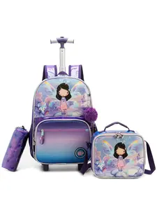 17-Inch Kids Rolling Backpack with Lunch Bag and Pencil Case, Cute Design, Durable Polyester, Ideal for School and Travel