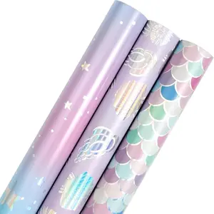 Mini Wrapping Paper Roll with Cut Lines  Reverse (17" X 120" Per Roll) -   Scales/Galaxy with Glitter Metallic Foil Shine