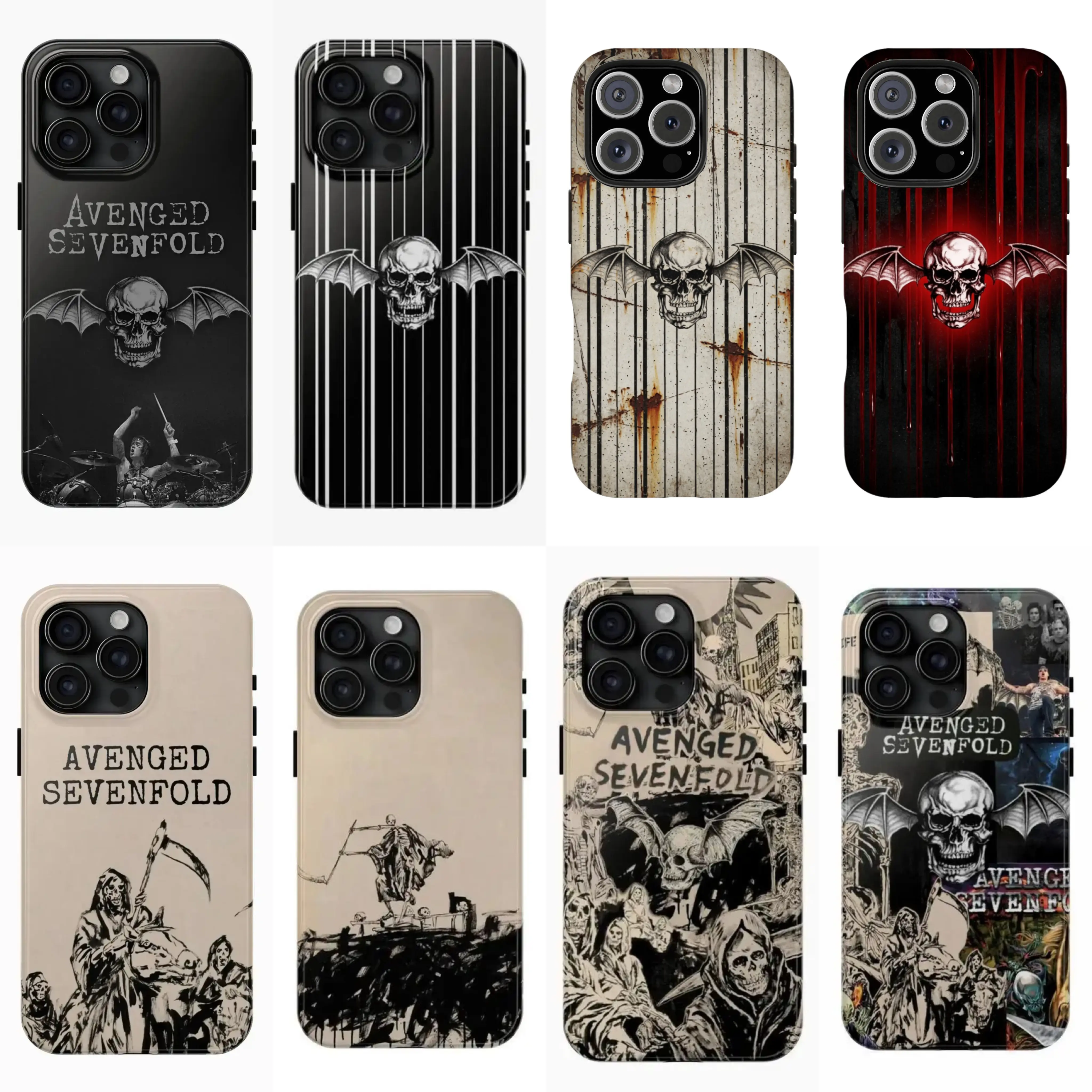 Avenged Sevenfold A7X Skull Bat Logo Custom Smartphone Case - Metal Band Graphic Shell, Shock-Resistant Protection Accessory for iPhone 11/12/13/14/15/16/17 ProMax Plus, Handheld Cellphone Devices Fan Gift for Halloween, Christmas