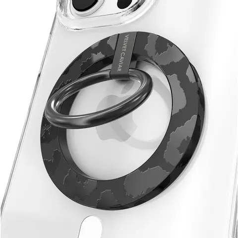 Velvet Caviar Black Leopard MagSafe Snap-On Ring Grip - Mag Grip Phone Holders & Mounts, Compact Portable Magnetic Mobile Accessory, Secure Stand, Bold Leopard Print Metal Piece, MagSafe Compatible, Wireless-Charge Ok