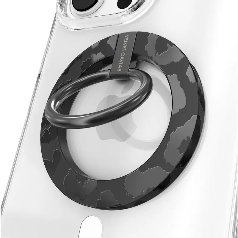Velvet Caviar Black Leopard MagSafe Snap-On Ring Grip - Mag Grip Phone Holders & Mounts, Compact Portable Magnetic Mobile Accessory, Secure Stand, Bold Leopard Print Metal Piece, MagSafe Compatible, Wireless-Charge Ok