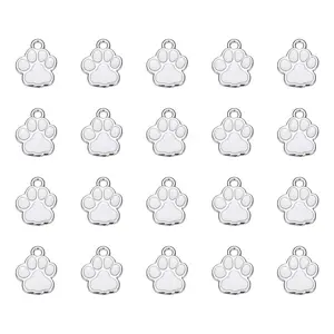 PETAXCELL Enamel Paw Print Charm, Dog Paw Footprint Charms Cute Pet Animal Print Pendants Cat Beads (20pcs, Metal, White) for DIY Pet Collar Necklace Bracelet Craft Jewelry Making