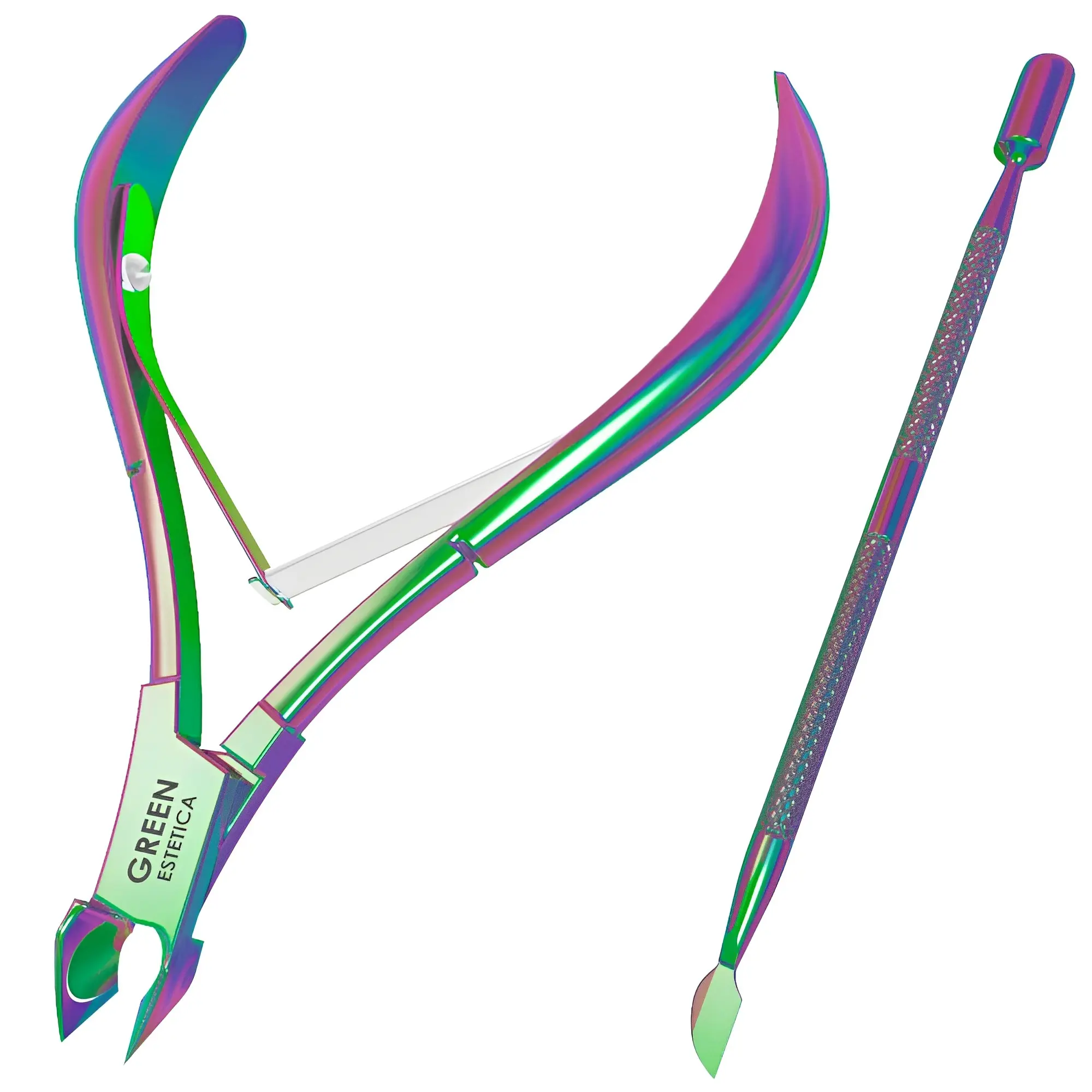 Green Cuticle Trimmer with Cuticle Pusher Professional Stainless Steel Cuticle Cutter Sharp Blades for Nail Care and Manicure Tools - Salon