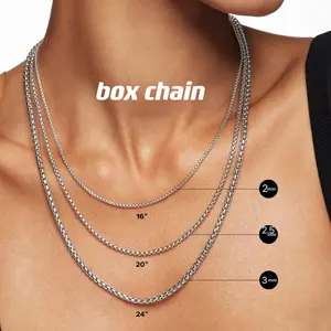 box chain necklace for men women, stainless steel, color not fade hip hop