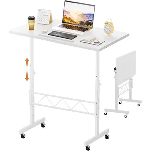 Standing Desk Adjustable Height & Tiltable Tabletop, Portable Stand Up Desk for Laptop, Mobile Folding Desk for Home Office Work and Walking Pad Treadmill, Height 30.7"-46.4", White