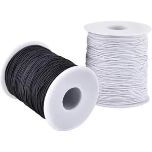 Elastic String for Bracelets 2 Rolls 1 mm Sturdy Stretchy Cord for Jewelry Making Necklaces Beading Black & White Durable Flexible