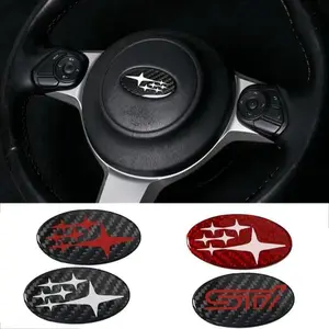 58x28mm Carbon Fiber Car Steering Wheel Logo Emblem Sticker for Subaru Forester Outback Impreza Legacy STI WRX BRZ Tribeca