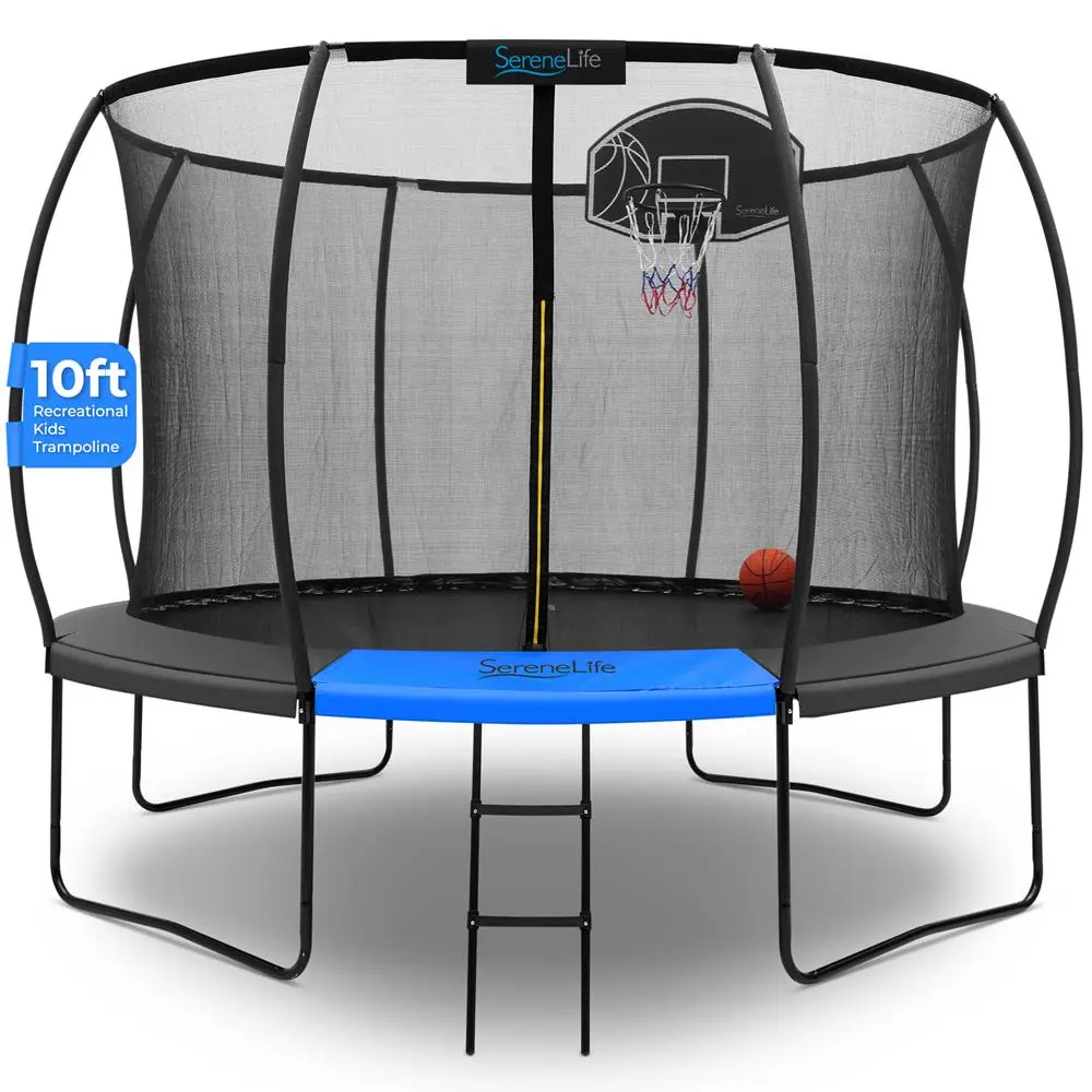 10ft Outdoor Trampoline | Heavy Duty Backyard Trampoline with Safety Net Enclosure, 330lbs Capacity, UV Resistant Jump Mat, Ladder & Basketball Hoop - Perfect for Kids, Adults & Faimly Fun, Sports, Family Fun, Anti-Corrosion Resistant Legs, Steel Frame, U