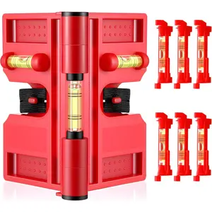Adjustable   Level with 6  String Line Levels, Folding  and Pipe Leveler for Metal and Non Metal Posts, Includes Elastic Strap for Hands Free Work, Red