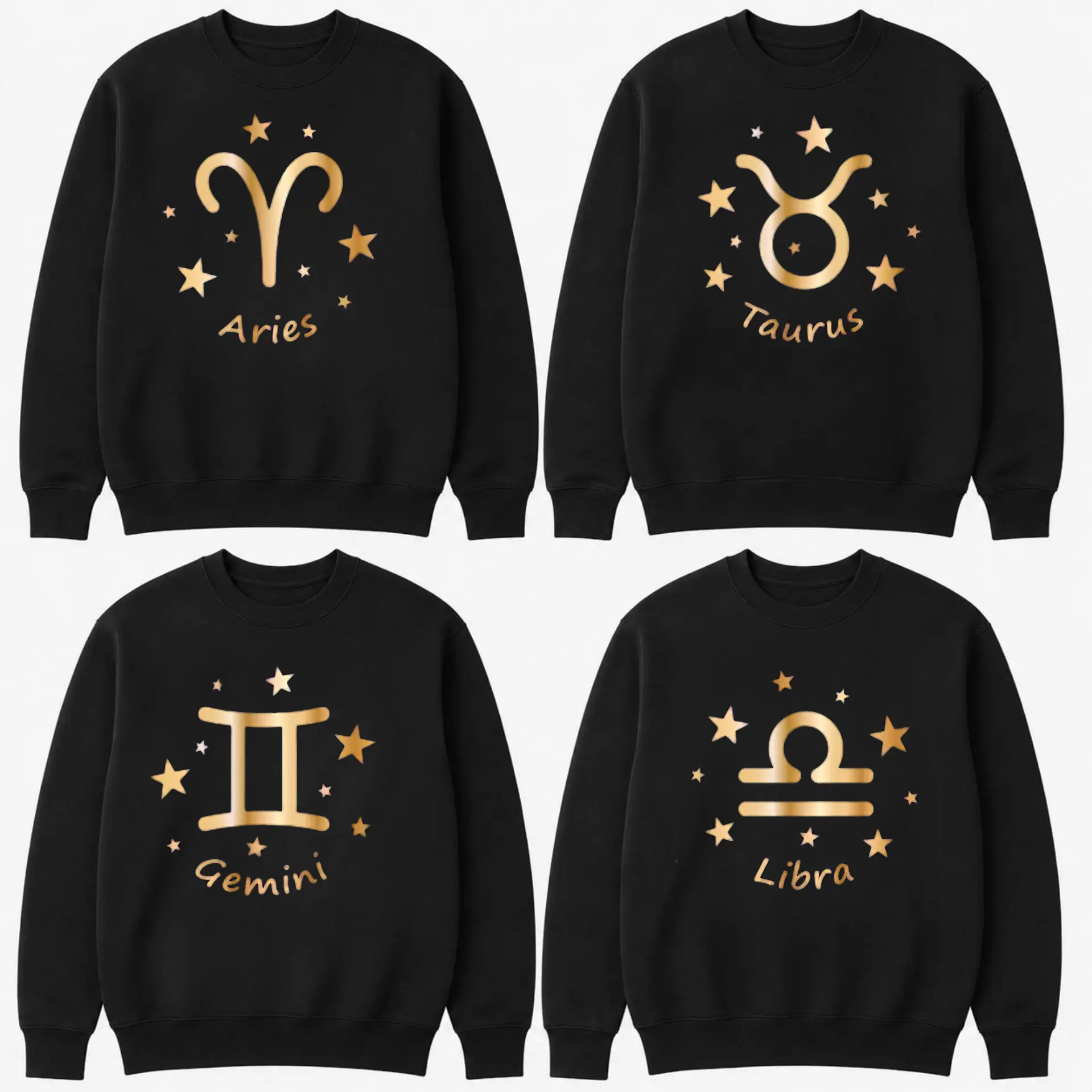 Zodiac Symbol Sweatshirt, Gold Astrology Graphic Sweatshirt and Aries Taurus Gemini Libra Horoscope Apparel | GHINI