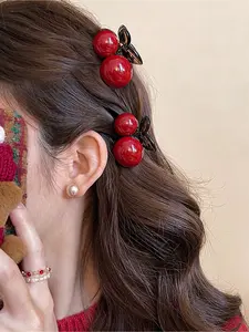 3pcs Chic Elegant Cherry Cherry Hairpins, Bangs, Side Bangs and Half Ponytail Exquisite Design, Suitable for Women Daily Wear, Photography, Birthday Gift Hair Claw, Valentine's Day Will Dress Up Hairpins