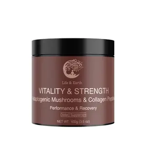 Vitality & Strength Blend – Adaptogenic Mushrooms + Collagen Peptides + L-Carnitine | Energy, Recovery & Performance | Life & Earth