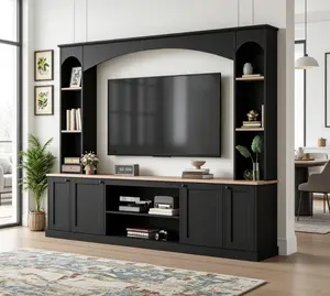 Minimalist Entertainment Wall Unit Set with Bridge - Furniture for 75-in TVs, Ample Storage, Adjustable Shelves, Modern Large Media Console for Living Room Wall Decor