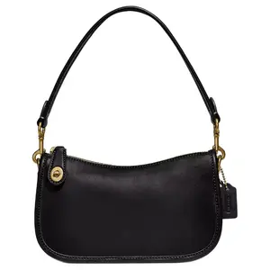 COACH Swinger 20 Solid-Color Zip Top Handle Bag for Women – Leather Crossbody and Shoulder Bag in Black