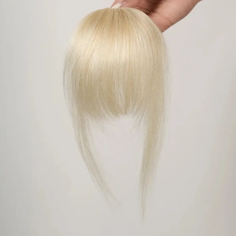New 100% Human Hair Bangs Clips in Air Fringe Bangs Hairpiece for Women Platinum Blonde Remy Human Hair Bangs Hair Extension 4.5inch