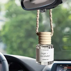 Hanging Car Air Freshener Diffuser,Empty Clear Glass Essential Diffuser Oil Aromatherapy Fragrance Perfume Pendant Glass Vials with Wooden Caps & Hanging String,Cylindrical