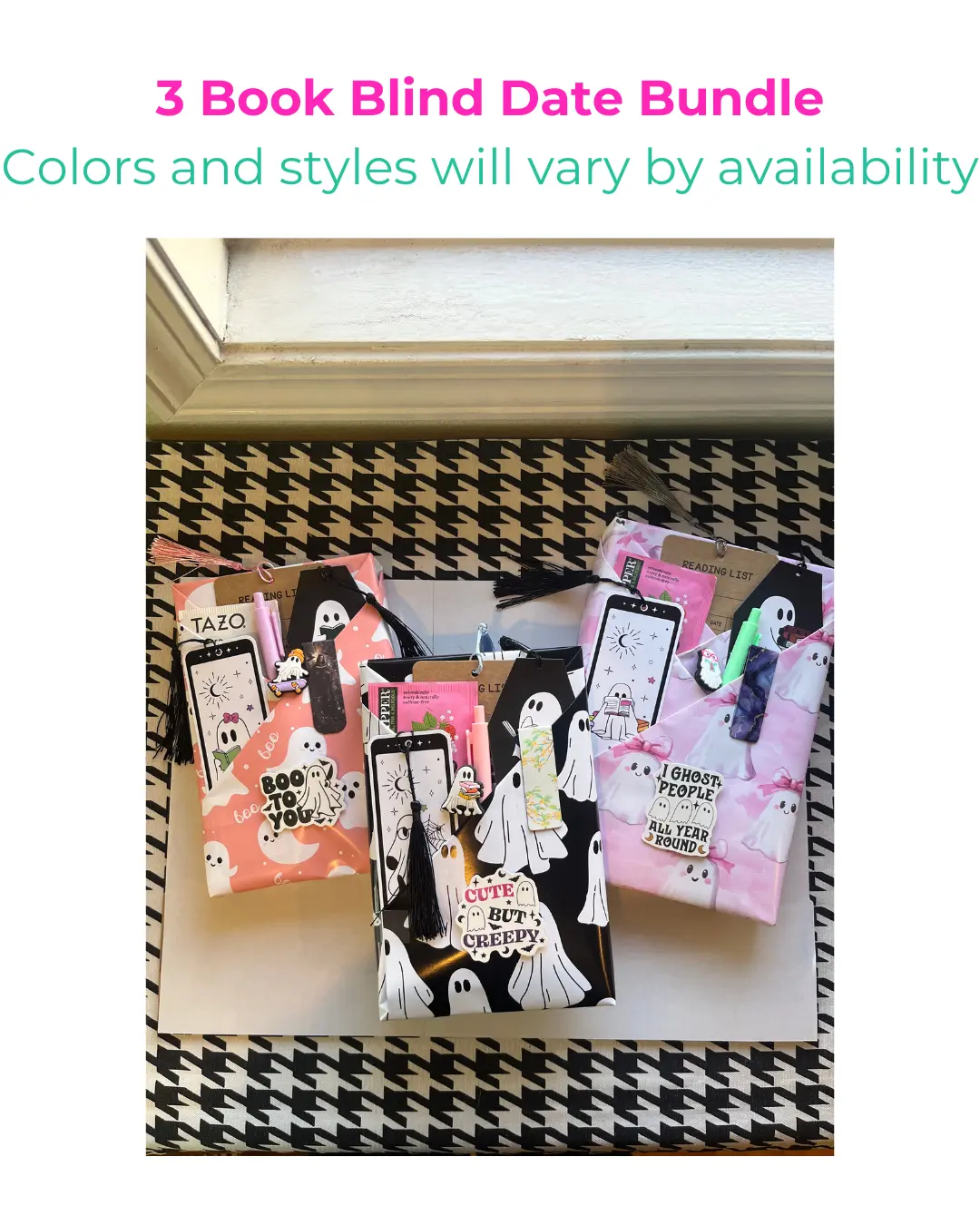 3 Book Blind Date Bundle with Accessories & Drink Option Choose Genres or Surprise Picks for Book Lovers