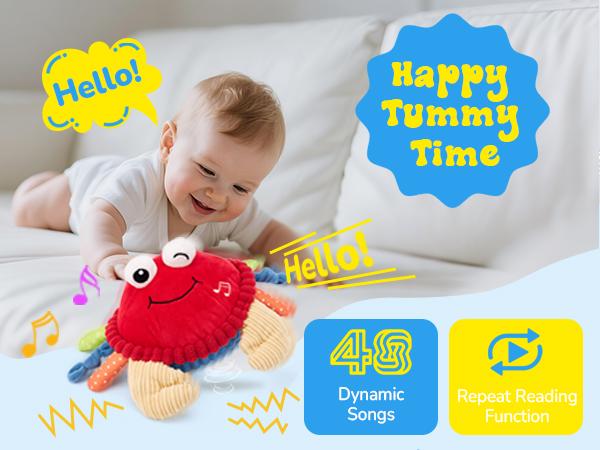 Hahaland Baby Musical Crab Plush Toy with 48 Songs & Recording Feature Interactive Dancing Toy for Tummy Time 0-3 Months 6-12 Months Baby Toddler Toy 1-3 Birthday Christmas Holiday Gifts