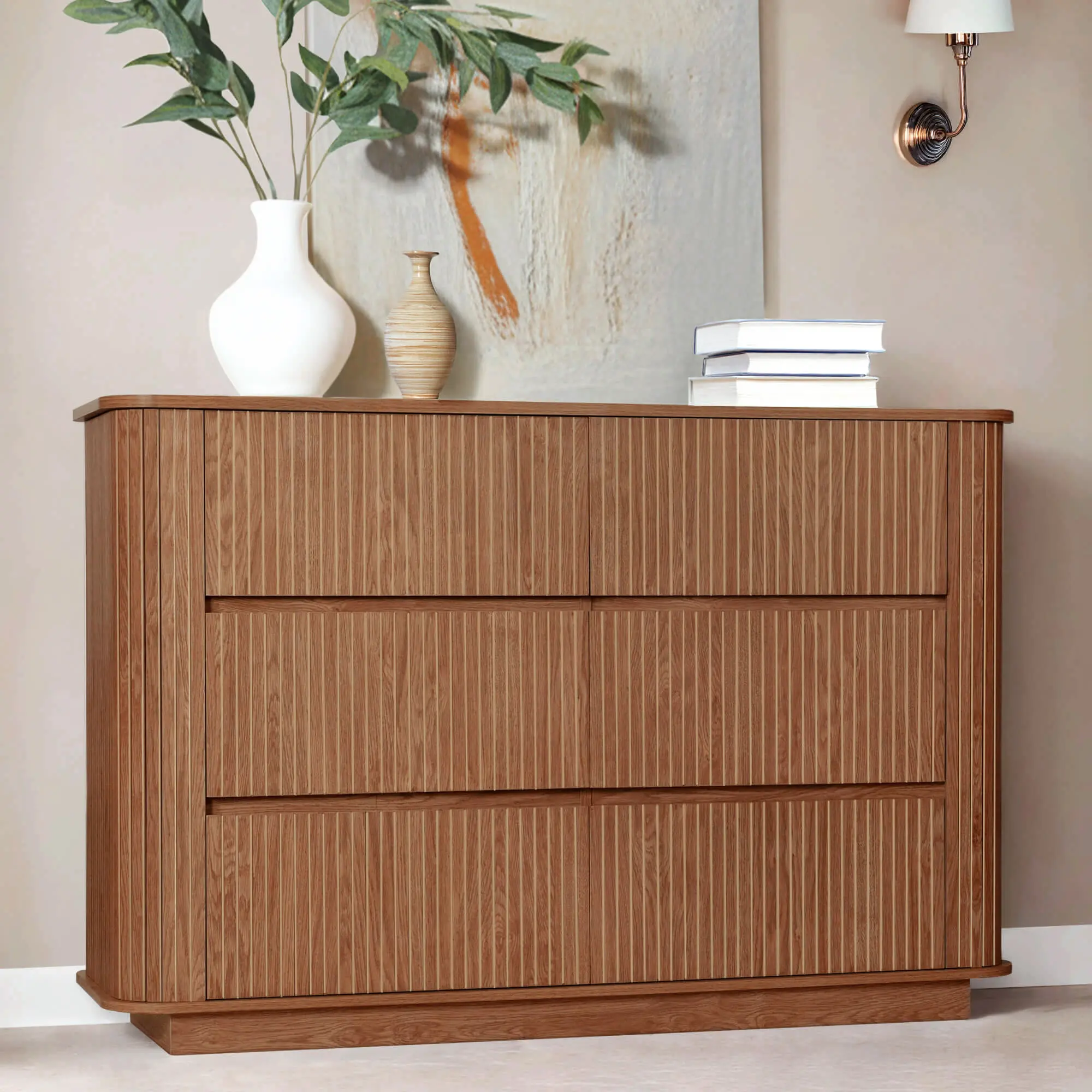 6 Drawer Dresser for Bedroom, 47.2" Wide Fluted Wood TV Stand, Mid Century Modern Deep Dresser Drawer Organizers for Closet, Curved Profile Design, Walnut large tv stand Rattan Boho 6-Drawer Dresser - 6 Drawer Dresser for Bedroom, 47.2" Wide Fluted Wood TV Stand, Mid Century Modern Deep Dresser Drawer Organizers for Closet, Curved Profile Design, Walnut large tv stand Rattan Boho 6-Drawer Dresser -