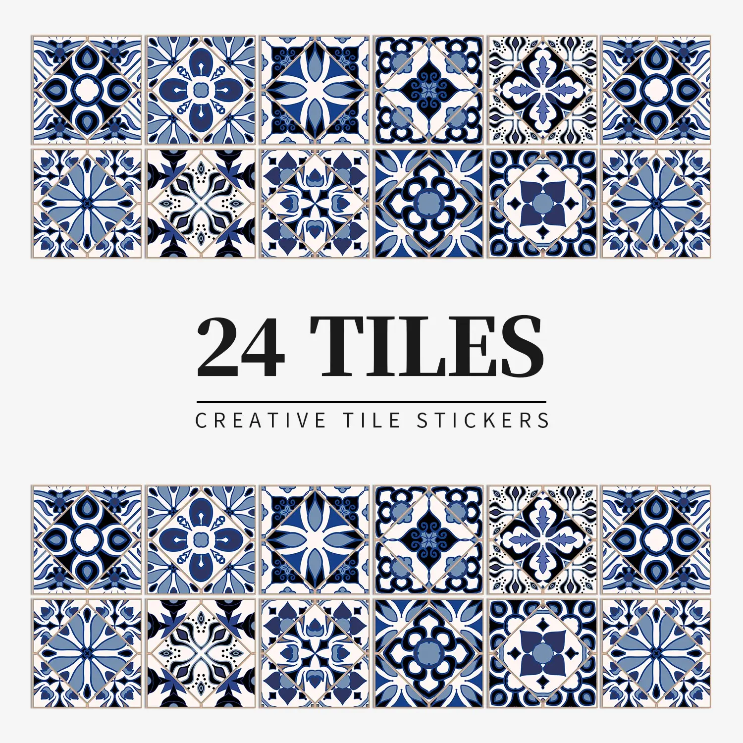24 pcs/pack, Sticker Tiles, Interior Stickers, PVC Material Blue Retro Pattern Self-adhesive Decorative Tile Stickers, Home Decor, Waterproof, Oil-proof, Scratch Resistant, Easy To Clean, Suitable For Dining Rooms, Kitchens, Bathrooms, Wall Renovations