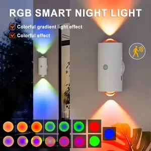 LED Wall Lights with Motion Detection Magnetic RGB Motion Sensor Lights Rechargeable Night Lights Adjustable RGB Gradient Ambient Lighting Battery Operated Ideal for Bedroom Living Room And Cabinet Decoration