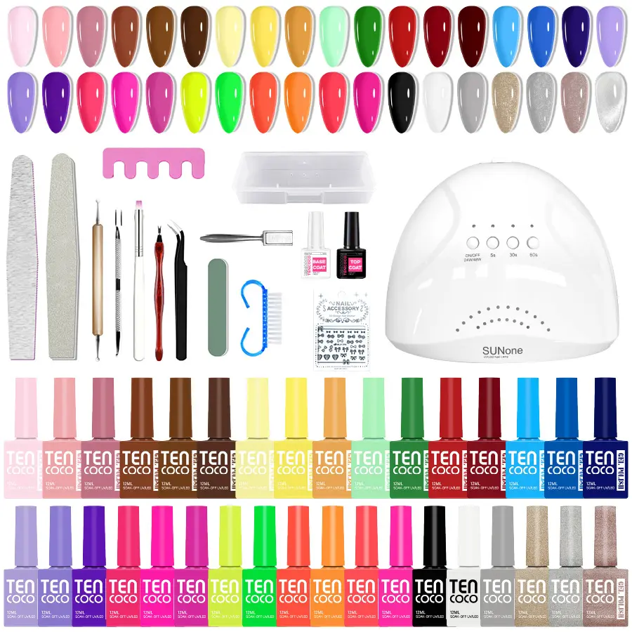 Tencoco 35 Colors Gel Nail Polish Kit 51 Pcs,  with Crystal Cat Eye Nail Art Tools Set UV Light Translucent Glossy Formula Perfect Gift for Women Manicure SummerVibes