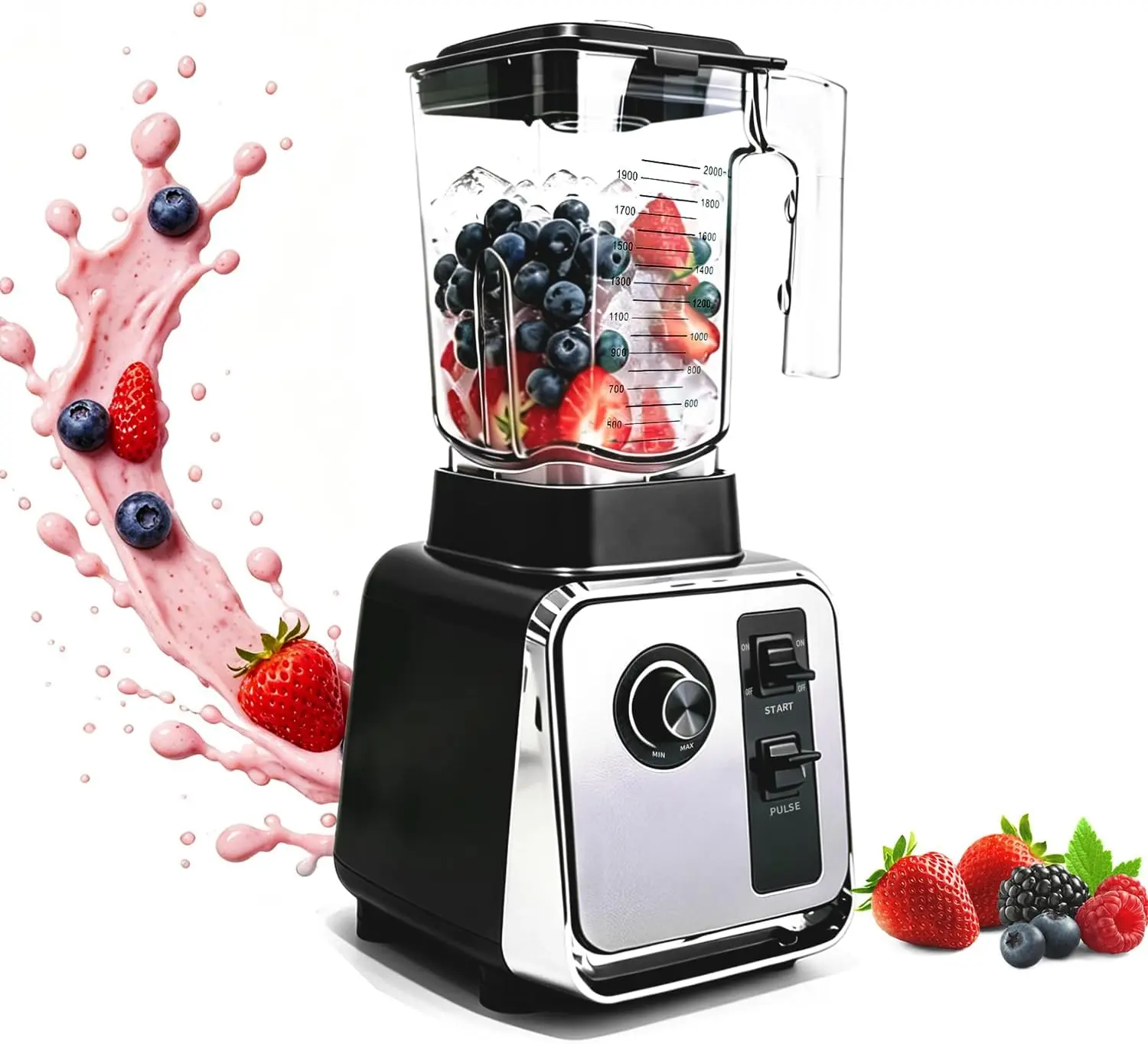 1500W Smoothie Blender with Variable Speed Dial 8-Cup Heavy Duty Large | for Shake Frozen Fruit Drinks Ice Crushing, Home and Commercial Use, High Speed, BPA-Free, Simple and Intuitive Controls