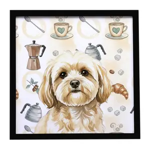 Carolines Treasures WDK7502MFP88 8 x 8 in. Cream Lhasa Apso Coffee Bar Framed Metal Print