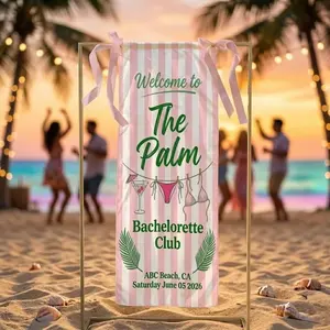 Bachelorette Party Welcome Sign: Custom Summer Beach Club Pink Striped Banner
