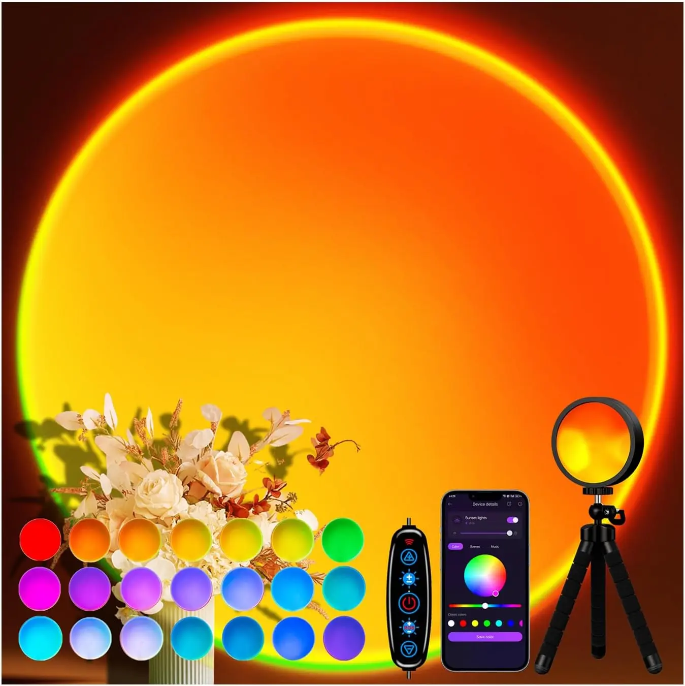 Sunset Lamp, Sun Light Projector for Aesthetic Room Decor,RGB Color Changing Night Light Mood Lighting for Bedroom,Gifts for Girl Kid Adults, 360°Rotation LED Light for Party Live Photography