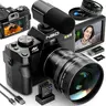 NBD S100 48MP Digital Streaming Camera - 4K, 180° LCD Touchscreen, 16x Zoom, Built-in Auto Focus, Easy Setup, 2 Lithium Ion Batteries, Wireless Compact, Tripod-Compatible, Lens-Included, SD Card-Supported, WiFi Sync, 30-Day Free Return (Black, Pink)