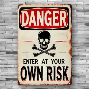 Retro Vintage Aluminum Sign for Garage Workshop Wall DANGER Enter at Your Own Risk Plaque Decor Man Cave Industrial Home Bar