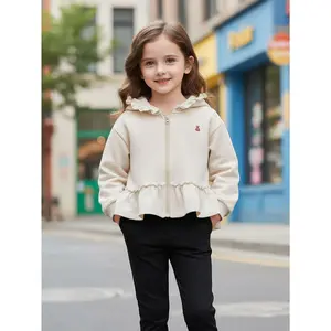 New Stylish Autumn Coat for Girls.The Hooded Design Paired with a Ruffled Brim Adds a Sweet Touch