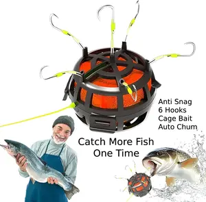 6 Hook Fishing Rig with Bait Cage, Catch More Big Fish Anti-Snag Feeder Rig for Carp