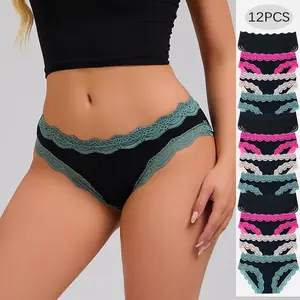 Women’s 12-Pack Comfortable, Breathable Triangle Panties with Contrast Trim - Cute, Feminine, Fitted Cotton, Soft Panty Style Briefs