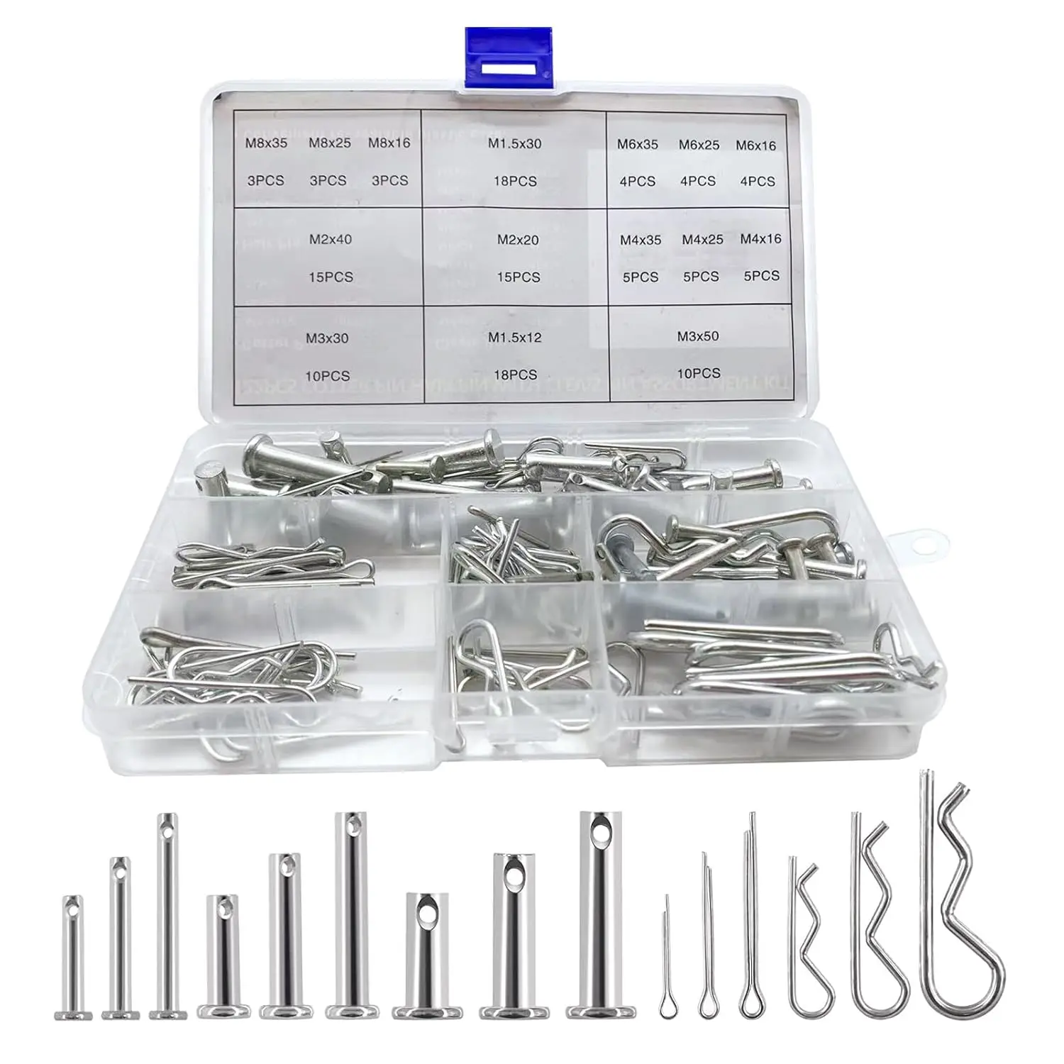 122 count Cotter Pin Hair Pin Clevis Pin Assortment Kit,R Clips Retaining Hair Pins Assortment, Including Single Hole Clevis Pin&Split Cotter Pin&R Clip Hitch Pin for Trailer Latch, Zinc-Plated