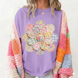 Comfort Colors® Faux Patchwork Flower Oversized Sweatshirt | Pastel Boho Cottagecore T-Shirt