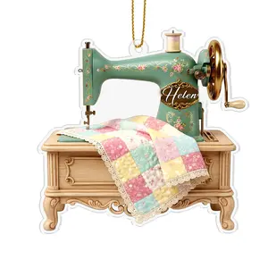 Personalized Sewing Machine Christmas 2025 Acrylic Ornament, Custom Name Quilter Seamstress 2D Flat Crafting Keepsake Gift Hanging Tree Decoration