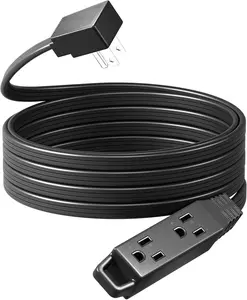15FT Flat Plug Extension Cord, 3 Prong Ultra Thin Power Strip, 13A/125V/1625W, 16/3 Awg Grounded Flat Power  for Indoor Narrow Space, SPT-3 Cord, ETL Listed, Black