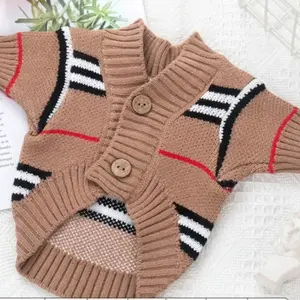 Classic Designer Winter Dog Sweater Vest with Striped Sides and Button Detailing for Cozy Wear