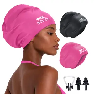 BRDLOCK 2 Packs Extra Large Swim Cap for Long Hair Braids Dreadlocs Waterproof Silicone Swimming Cap for Women