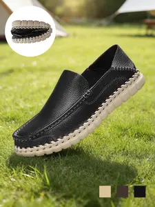 Men's Loafers Two-Way Wear Soft Flexible Hand-Stitched Whipstitch Solid Slip-Ons Round Toe Low Top Cushioned Sole Mules Retro Athletic Outdoor Summer Black Cowhide Leather For Walking Travel Big Size 11-13